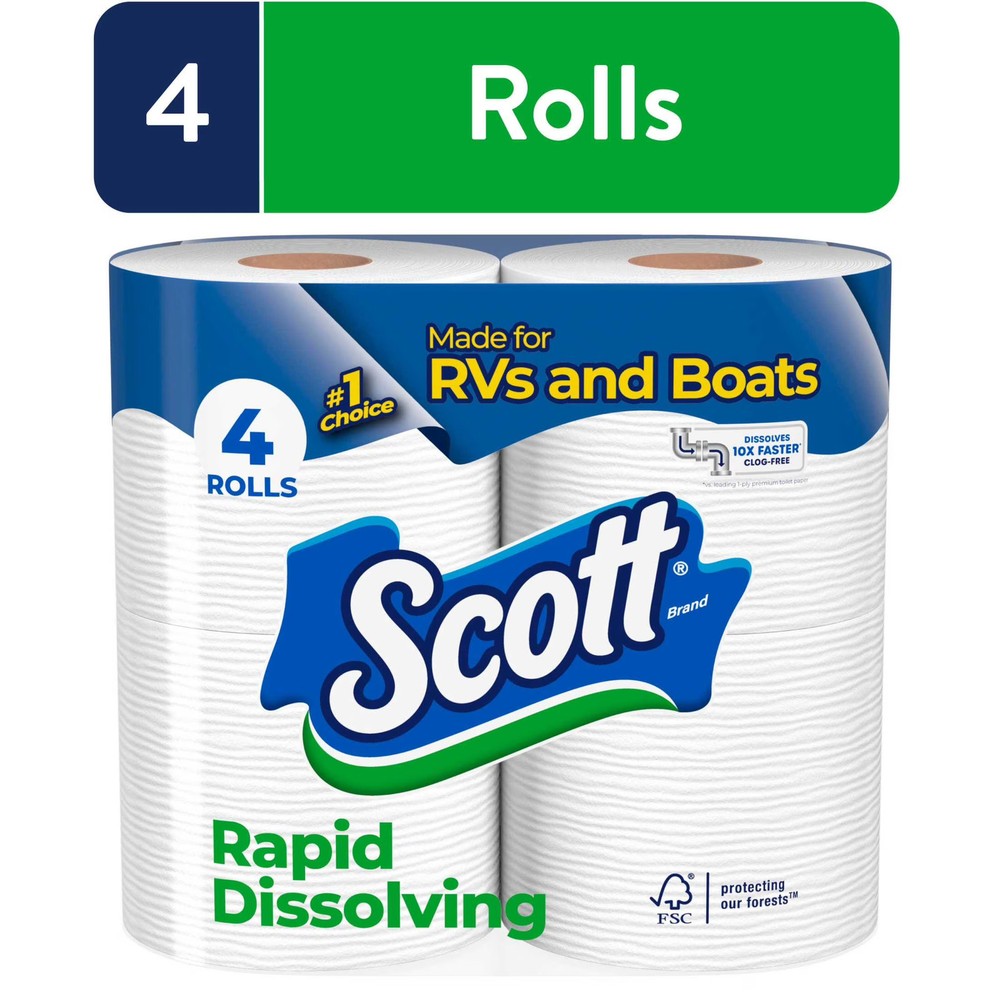 Scott Rapid Dissolving Toilet Paper for RVs Boats Double Rolls