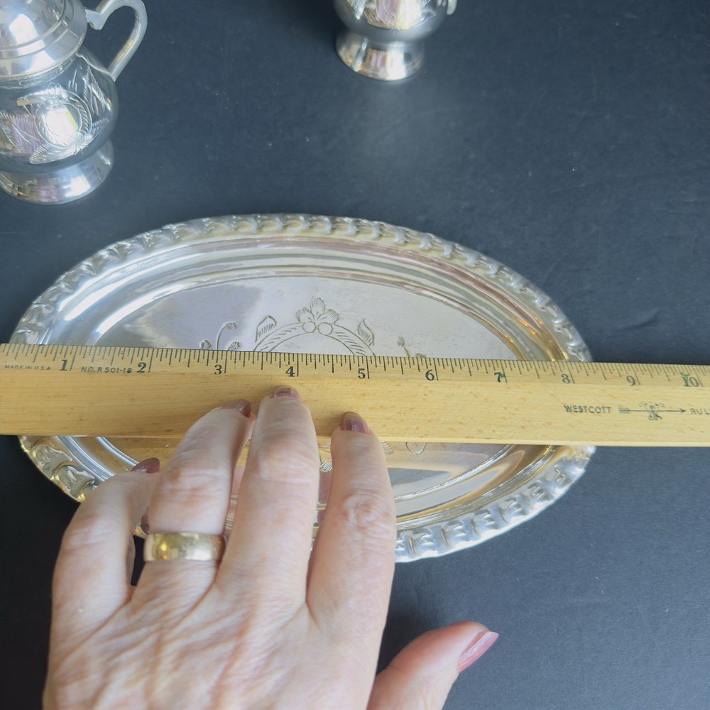 Vtg Silver-plated Sugar Bowl Lid Creamer & Tray Commodore Solid Brass India Labe