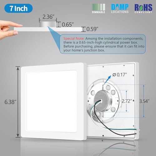 7" Square LED Flush Mount Ceiling Light - Slim LED - White - 1-Pack