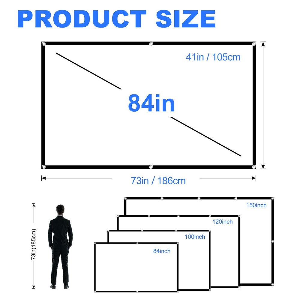 Projector Screen, 84 inch Foldable Portable Rear Front Projector Screen Indoo...