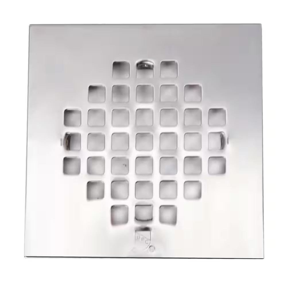4-1/4 In. Square Grate Shower Drain Cover, Polished Chrome