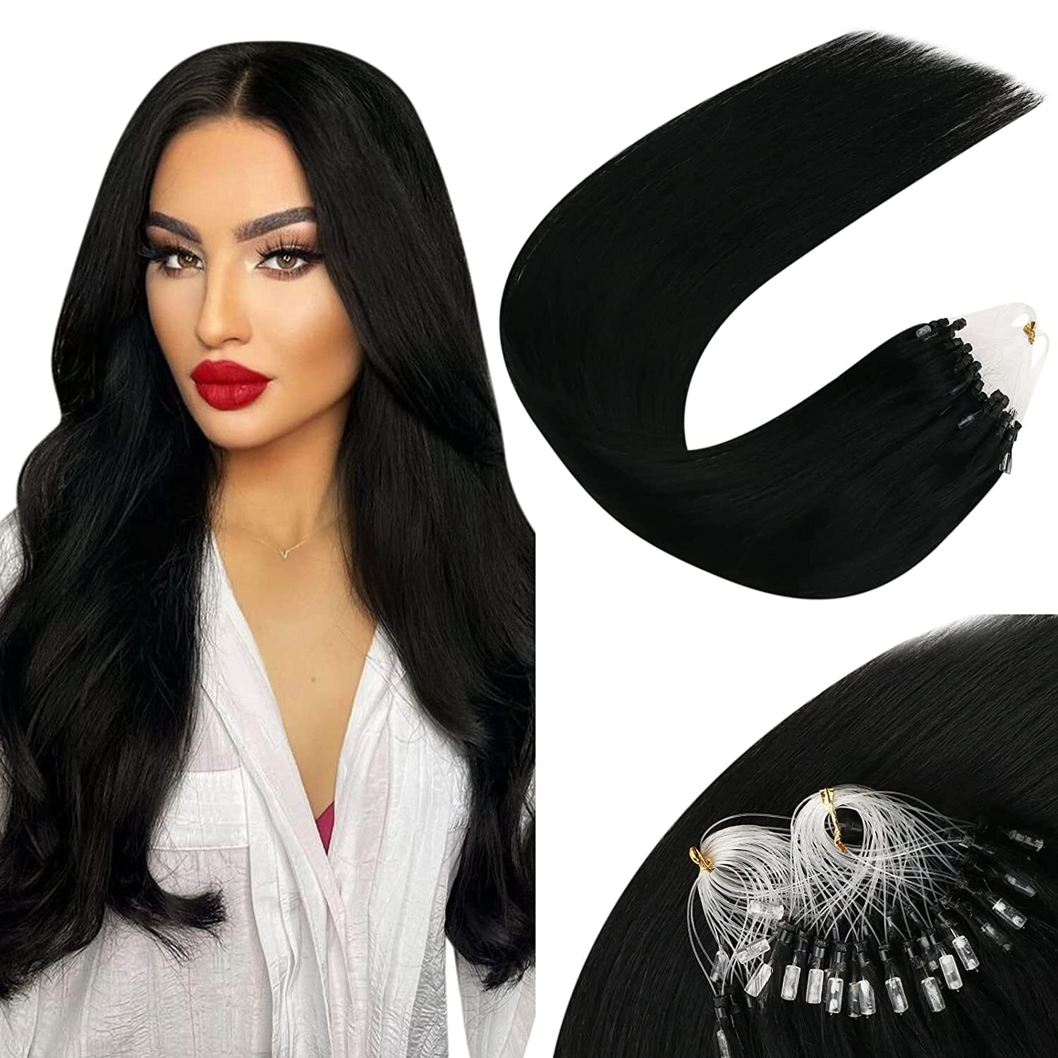 Micro Ring Link Human Hair Extensions Micro Beads Loop Tip Real Remy Thick Hair