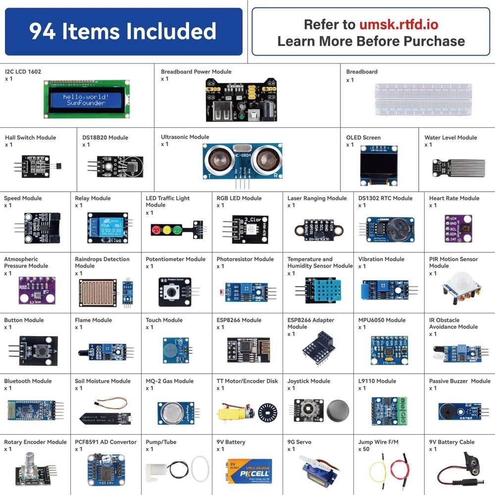 SunFounder Universal Maker Sensor Kit Compatible with Arduino Mega 2560/Uno R...