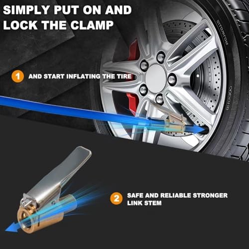 3 Pack Brass Locking Tire Air Chuck with Adapter, Heavy Duty Universal Locking