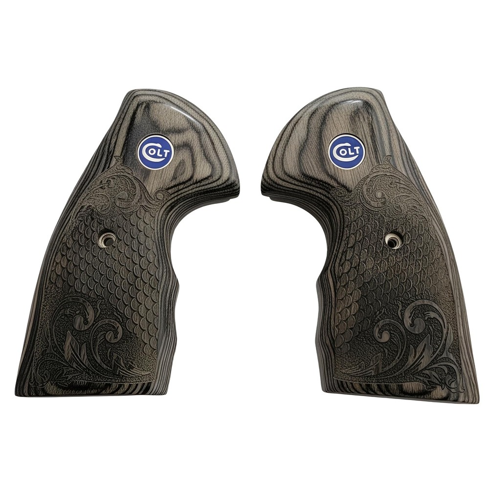 Colt Python Grips Black Rosewood Scroll & Scales Blue Colt Medallion