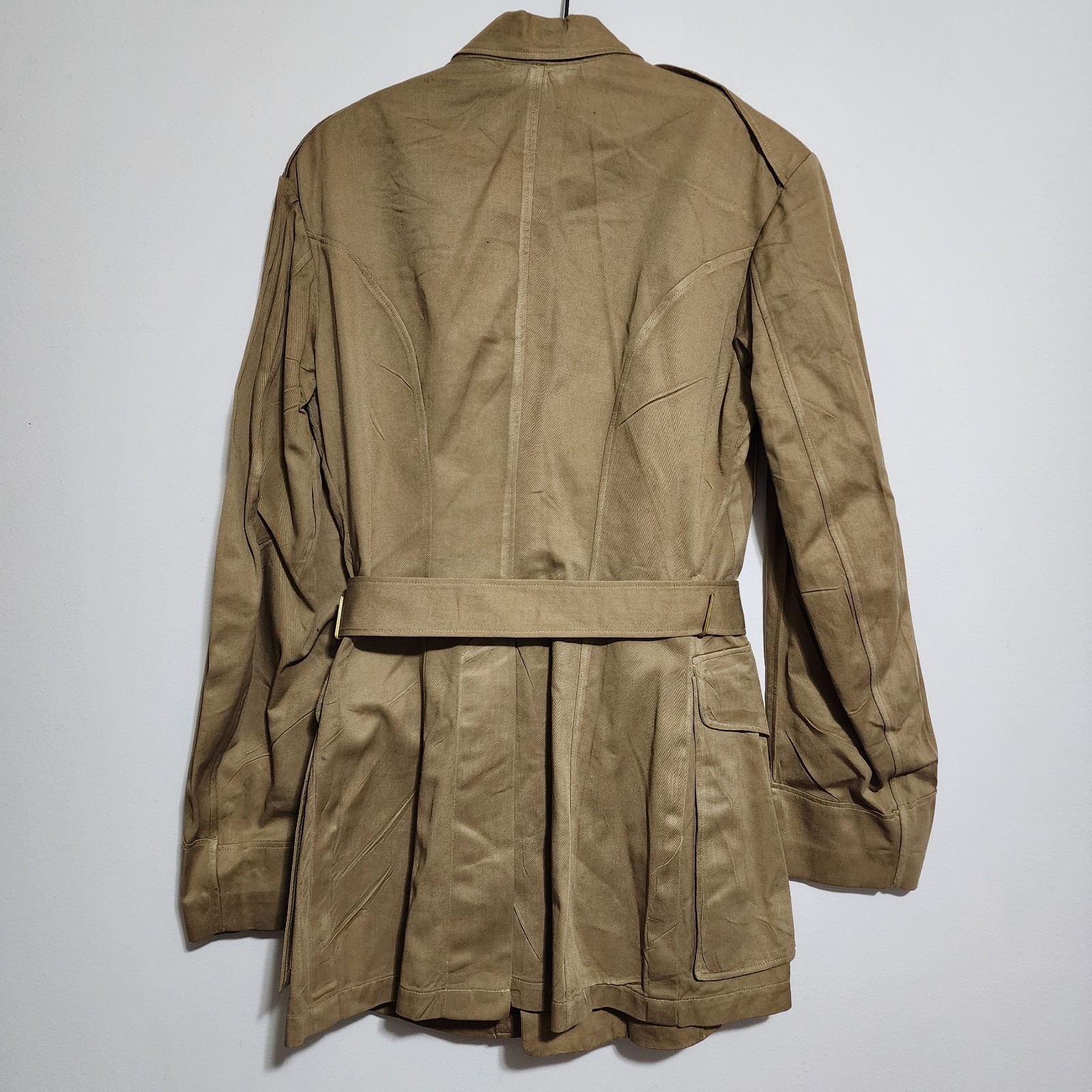 Vtg WWII US USMC Khaki Cotton Chino Service Coat Jacket M1942 Officer Belted