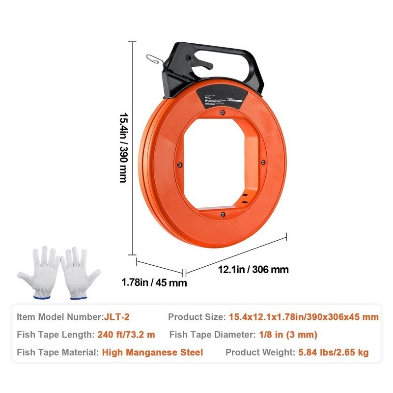Fish Tape Wire Puller 240ft Steel Conduit Cable Pulling Tool Thumb Lock Case New