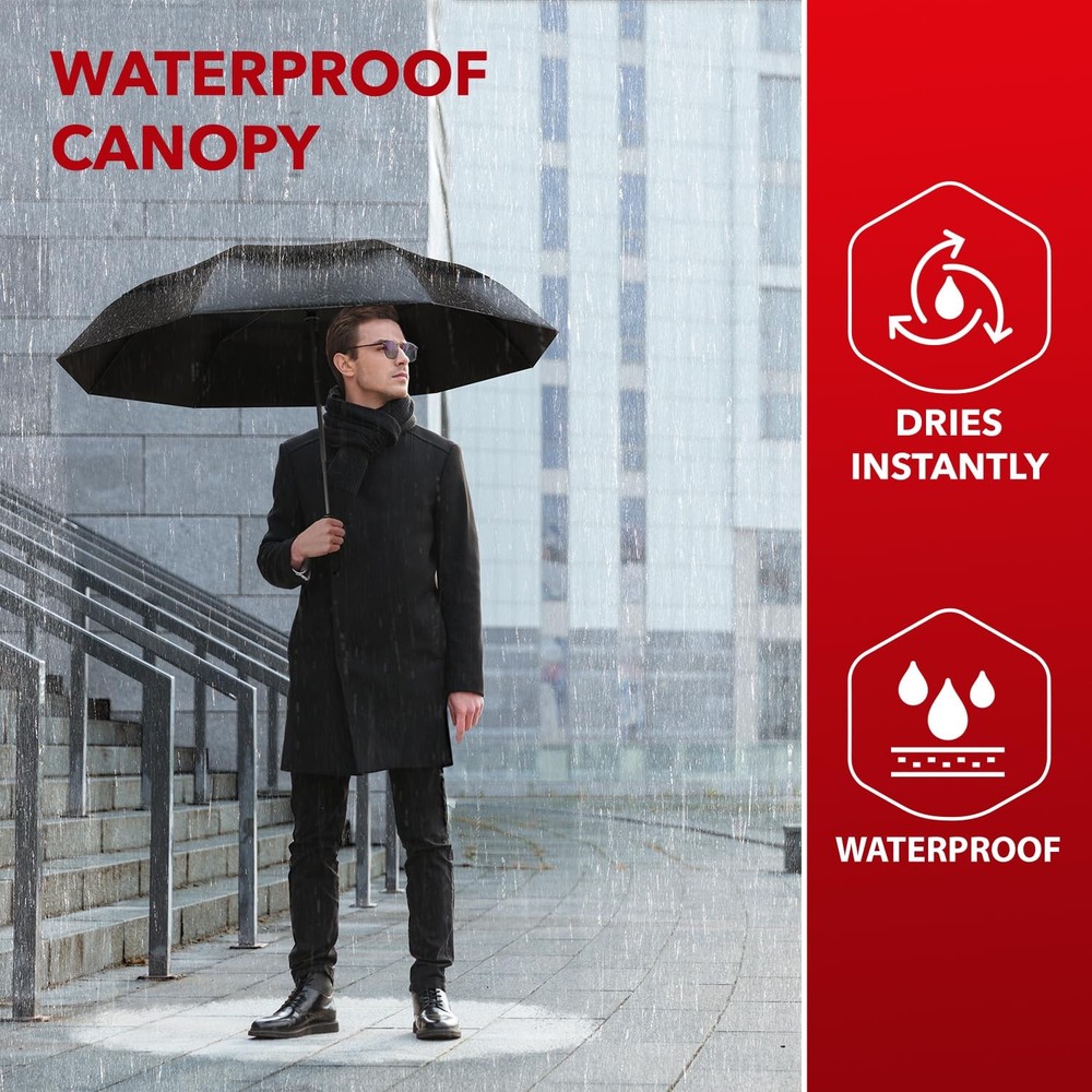 Windproof Travel Umbrella Auto Open Compact Strong Folding Rain Sun