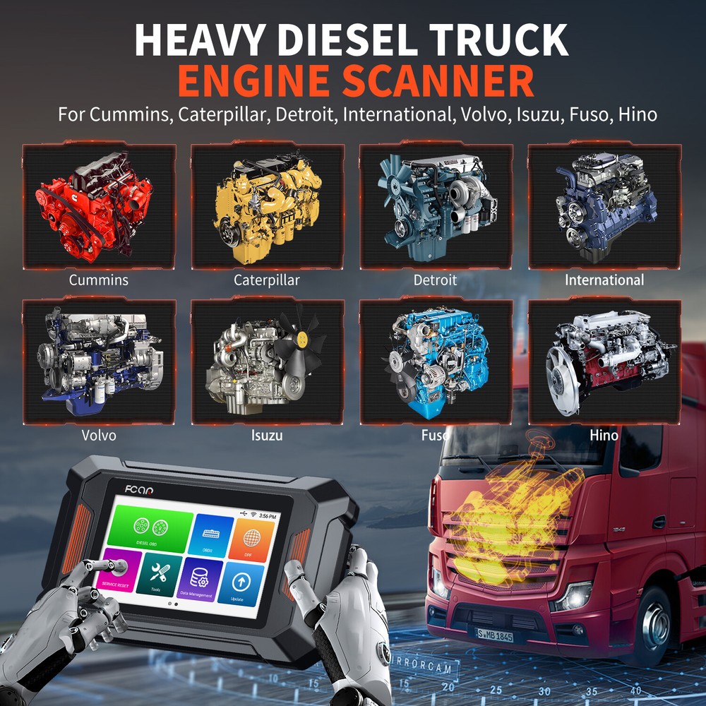 Heavy Duty Truck OBD2 Scanner Full System DPF Regen Code Reader Diesel Scan Tool