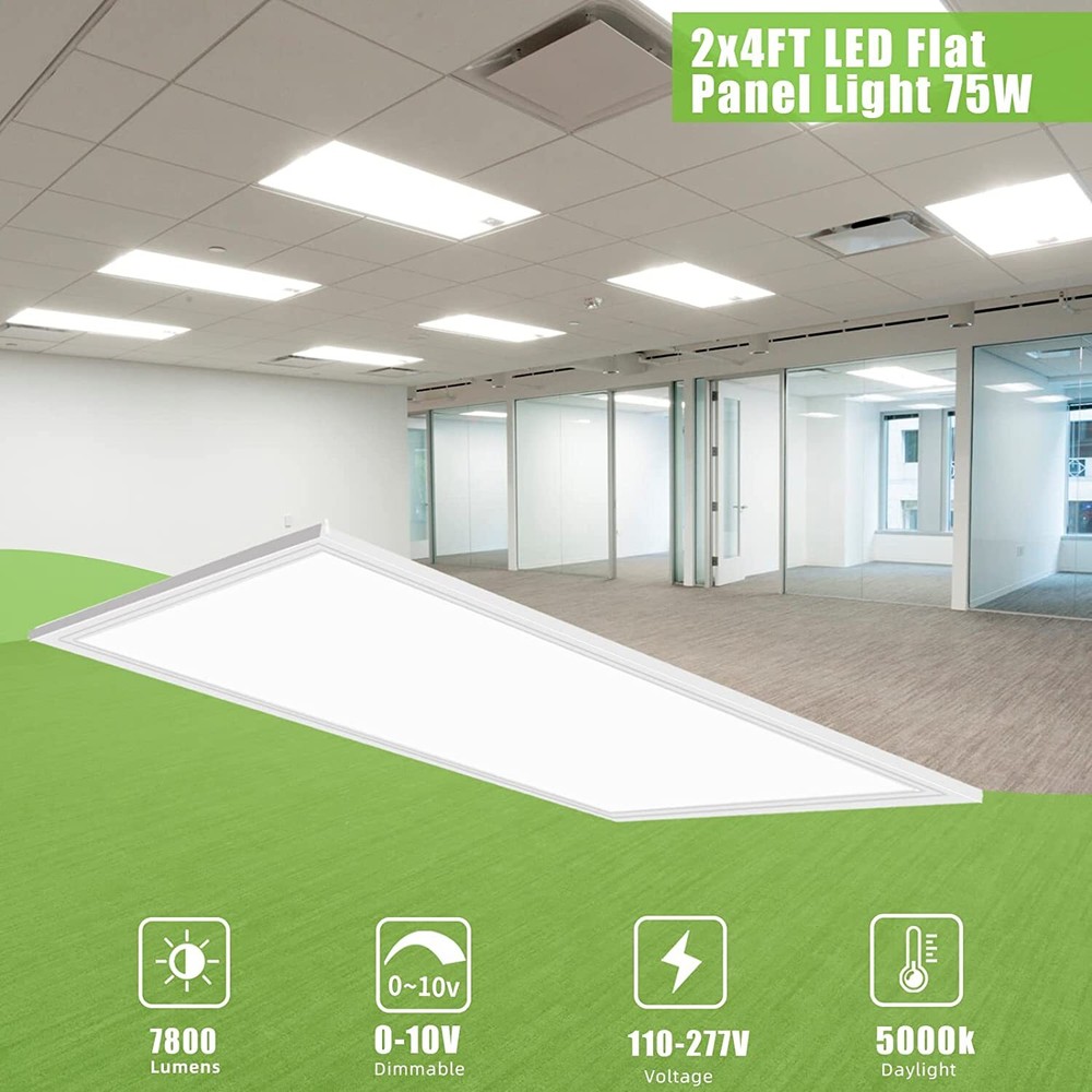 4 Pack 2x4 FT LED Flat Panel Troffer Light, 5000K, 75W, Drop Ceiling Lights