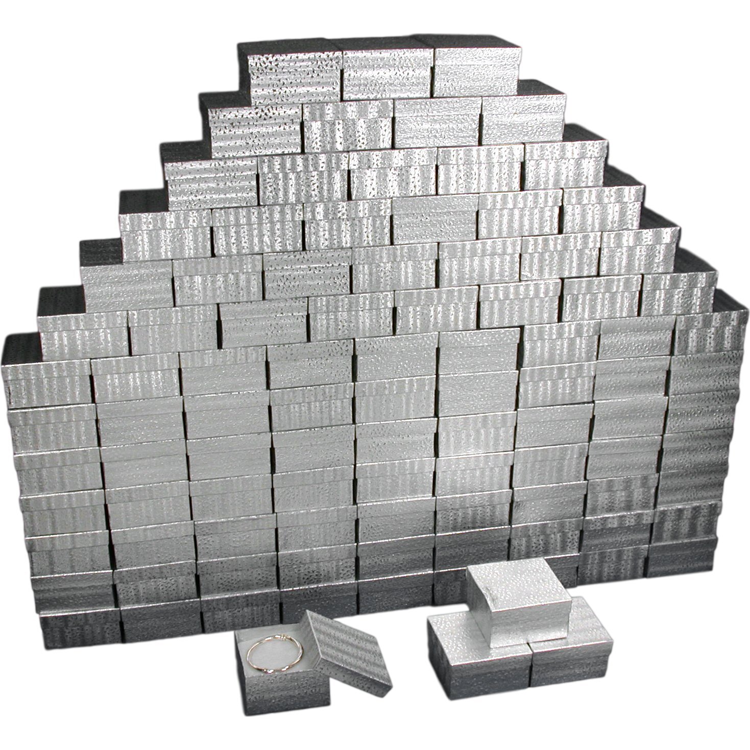Cotton Filled Jewelry Gift Boxes Silver 3 3/4" 100Pcs