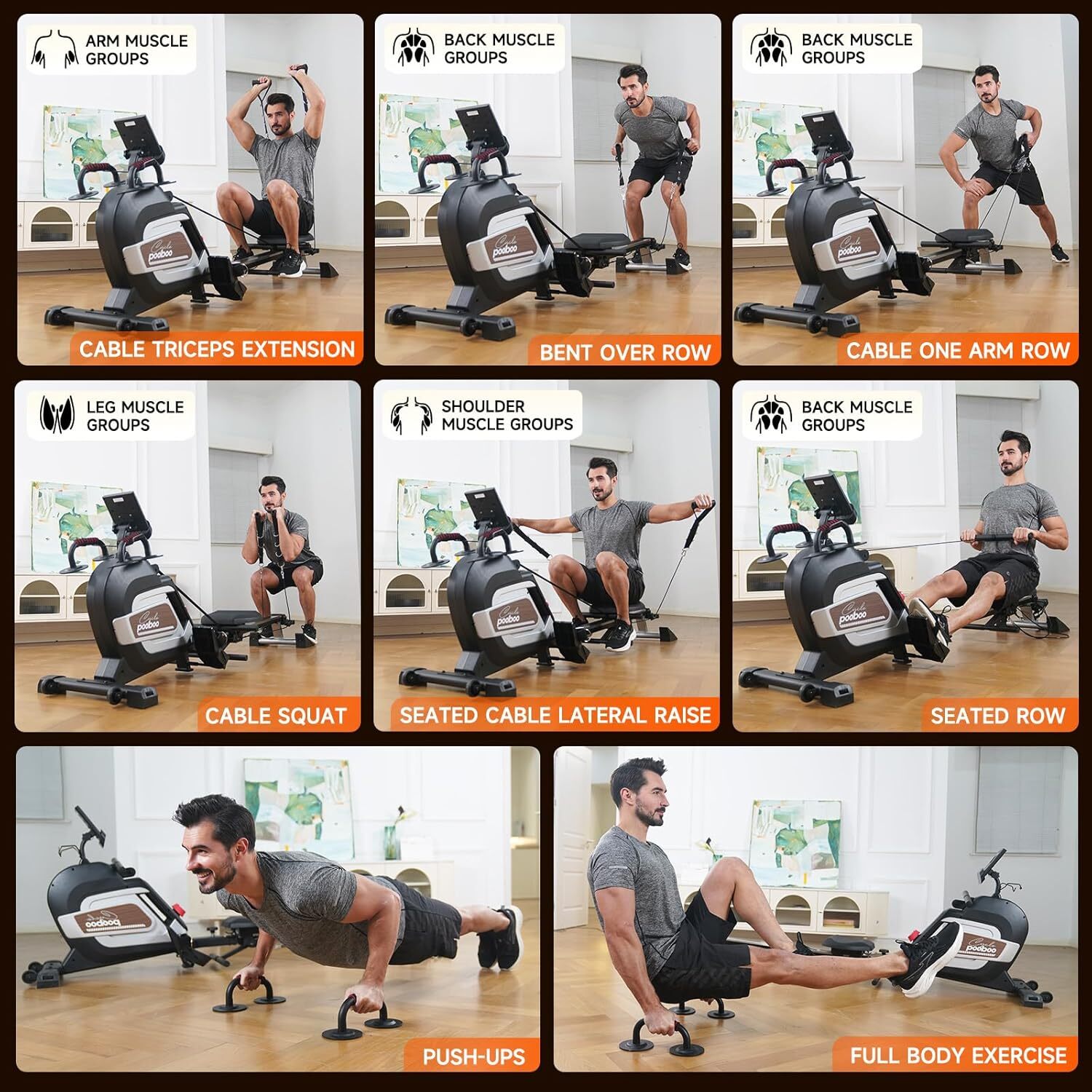 Indoor Magnetic Rowing Machine 14 Levels Quiet Resistance Dual Slide Rail Rower