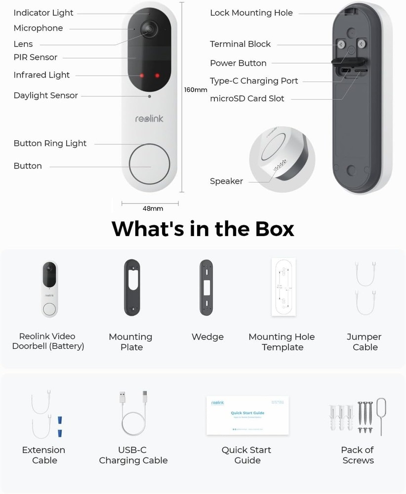 2K Video Doorbell Camera, Battery Powered, Smart Detection