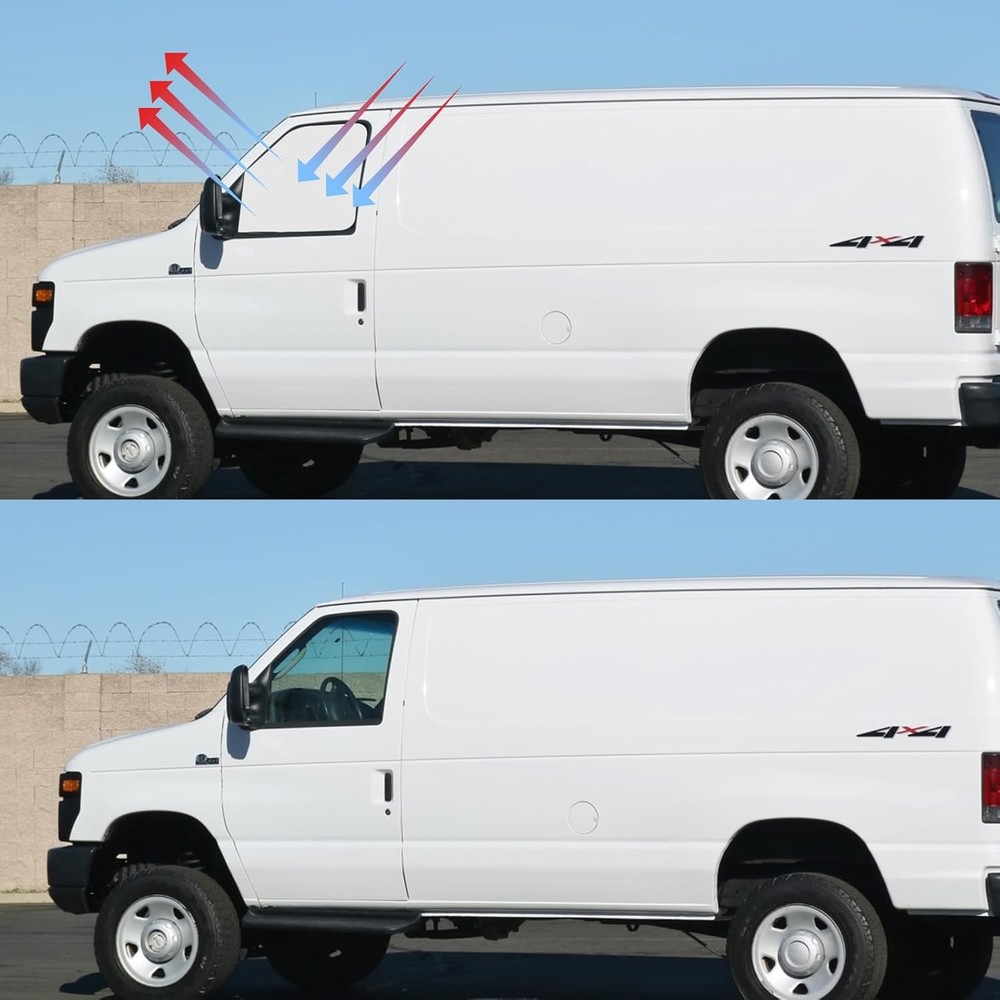 Front Side Window Sun Shade Silver & Black-Fit Ford E-150 E-250 E-350 E-450