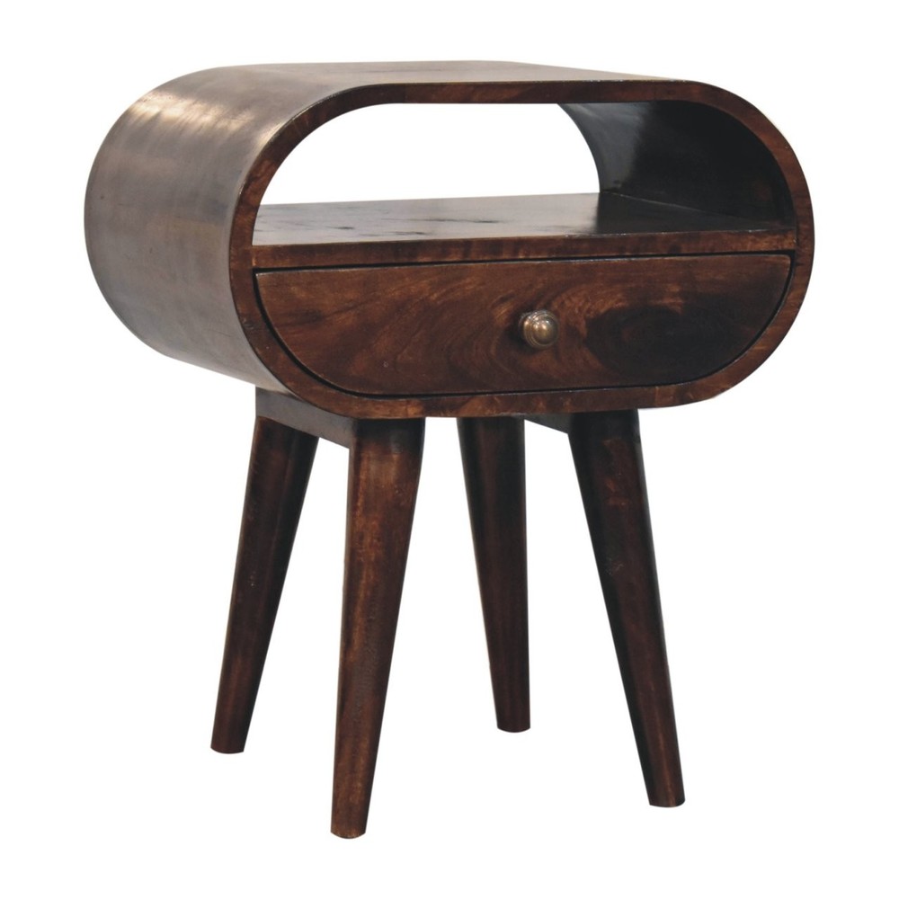 Solid Wood California Walnut Circular Bedside with 1-Drawer, Open Slot,