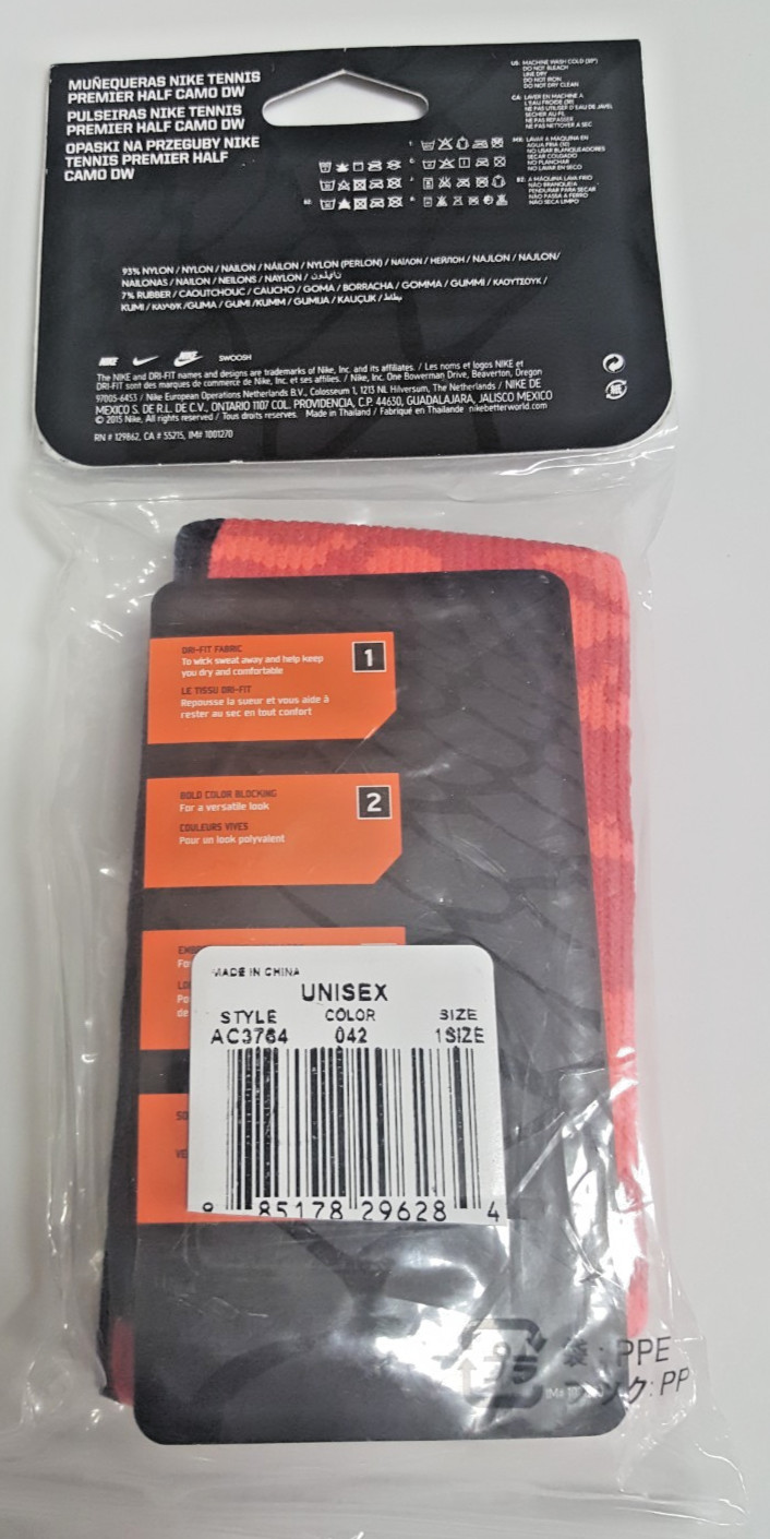 Nike Tennis Premier Half Camo DW Wristbands Unisex Black Orange AC3764-042