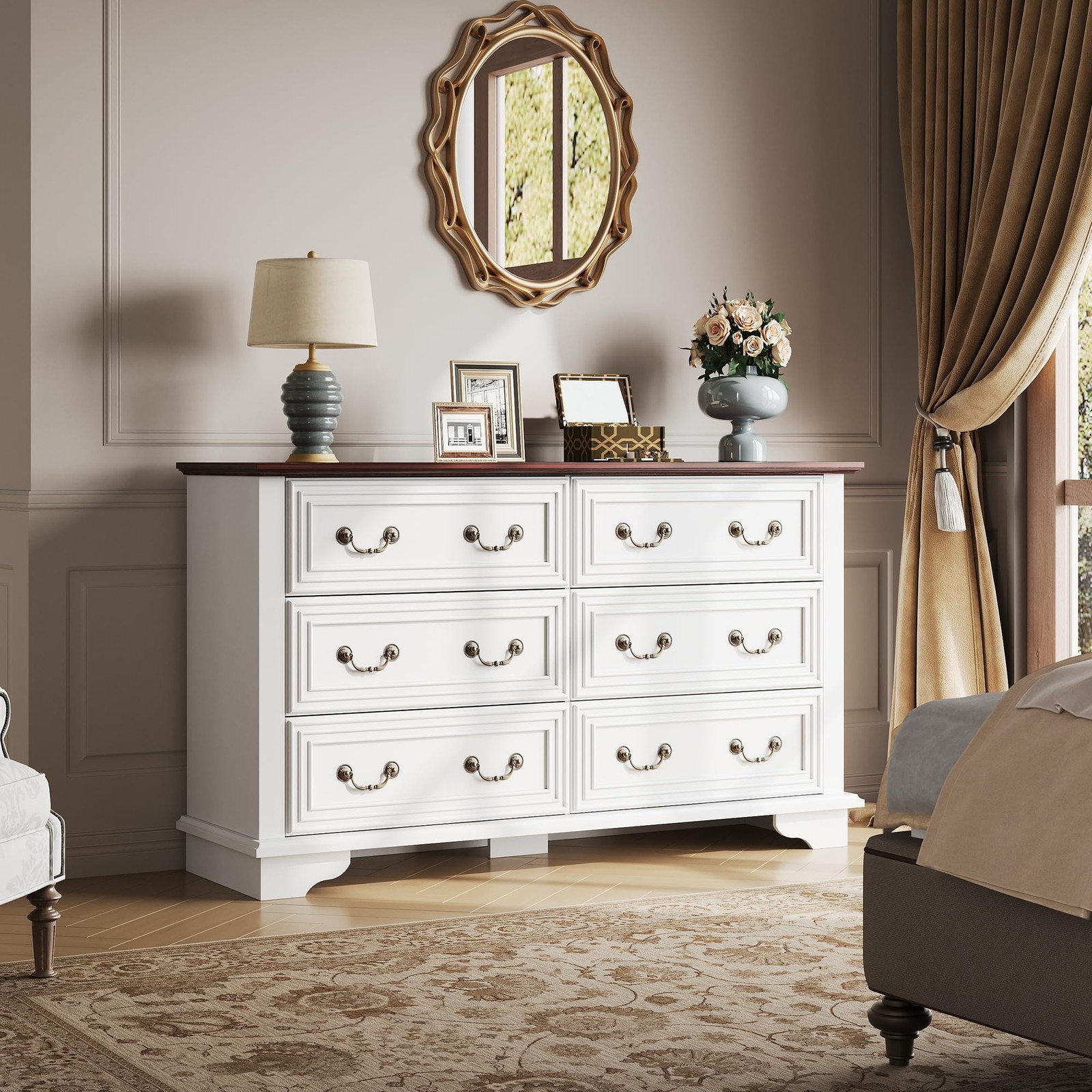 51.97'' Gavetero De Madera Blanca Con 6 Cajones Moderna Comoda Para Guardar Ropa