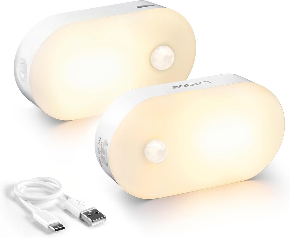 Lyridz 2-Pack Rechargeable Motion Sensor LED Night Light