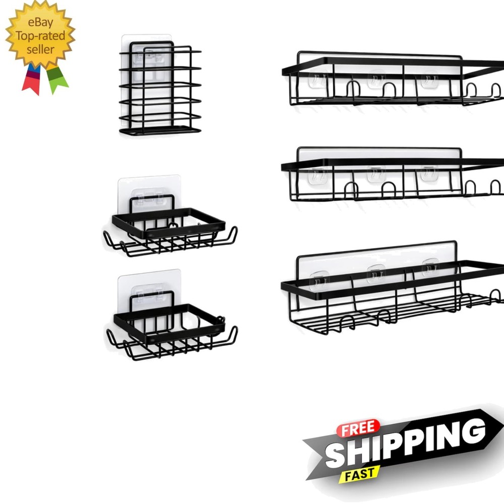 6-Pack Adhesive Shower Caddy Set - No Drill, Wall-Mounted & Rustproof Storage