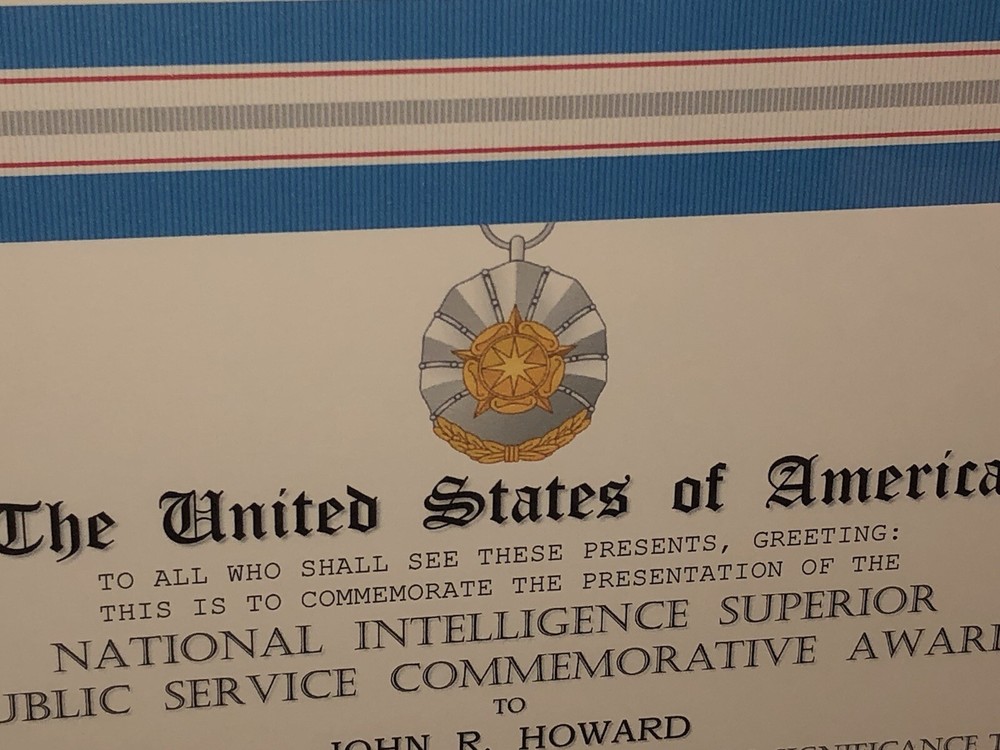 NATIONAL INTELLIGENCE SUPERIOR PUBLIC SERVICE COMMEMORATIVE CERTIFICATE Type-1
