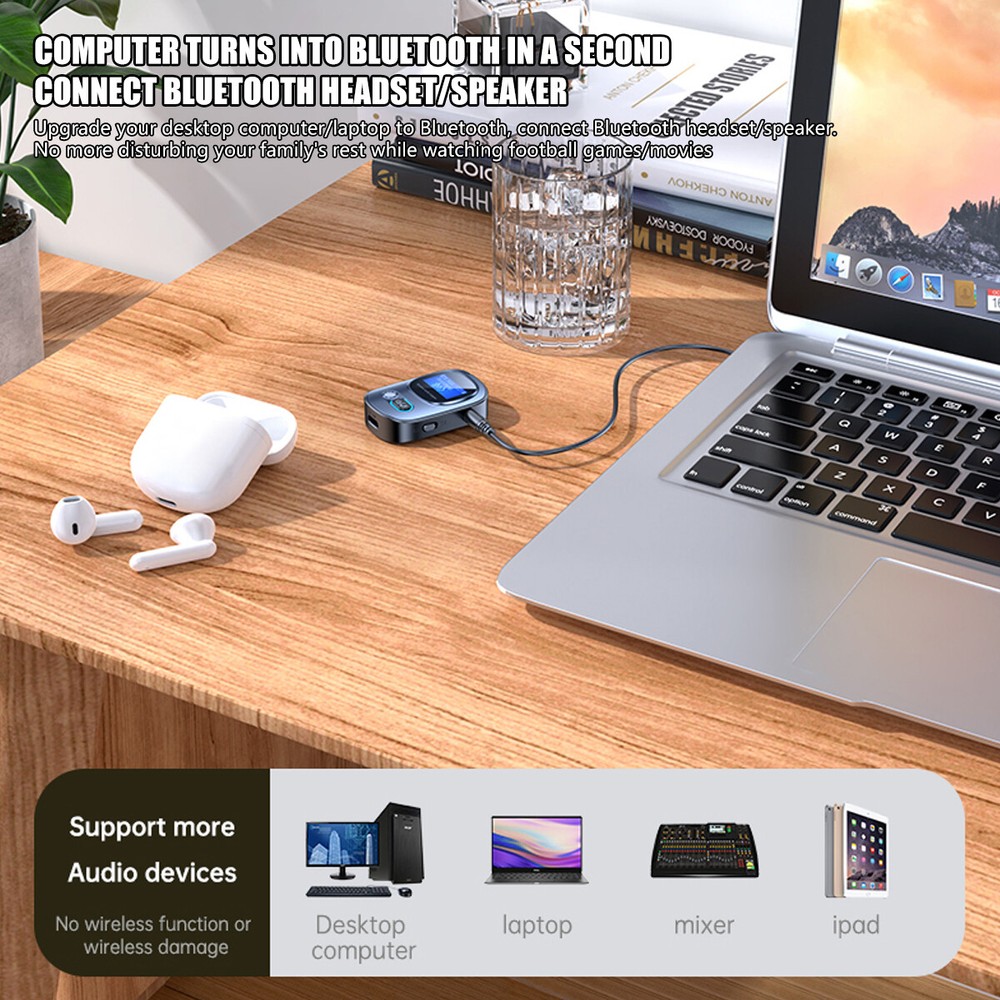 Portable Bluetooth 5.3 USB Wireless Transmitter Receiver Audio Adapter 3.5mm Aux