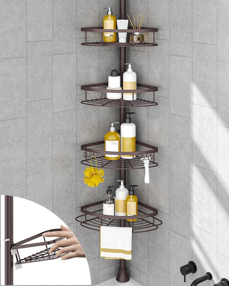 Rustproof Shower Corner Caddy Organizer for Bathroom,Tension Pole with 4 Bask...