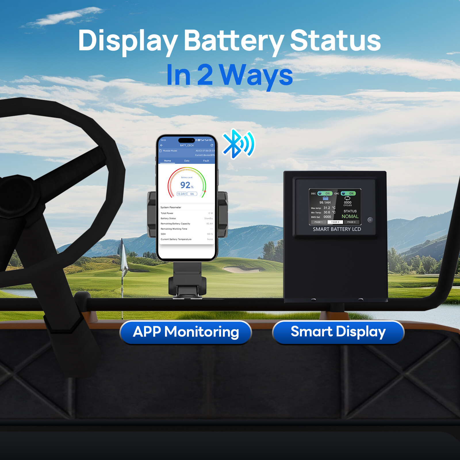 48V 100Ah Metal Case LiFePO4 Golf Cart Battery 18A Charger Bluetooth Monitor