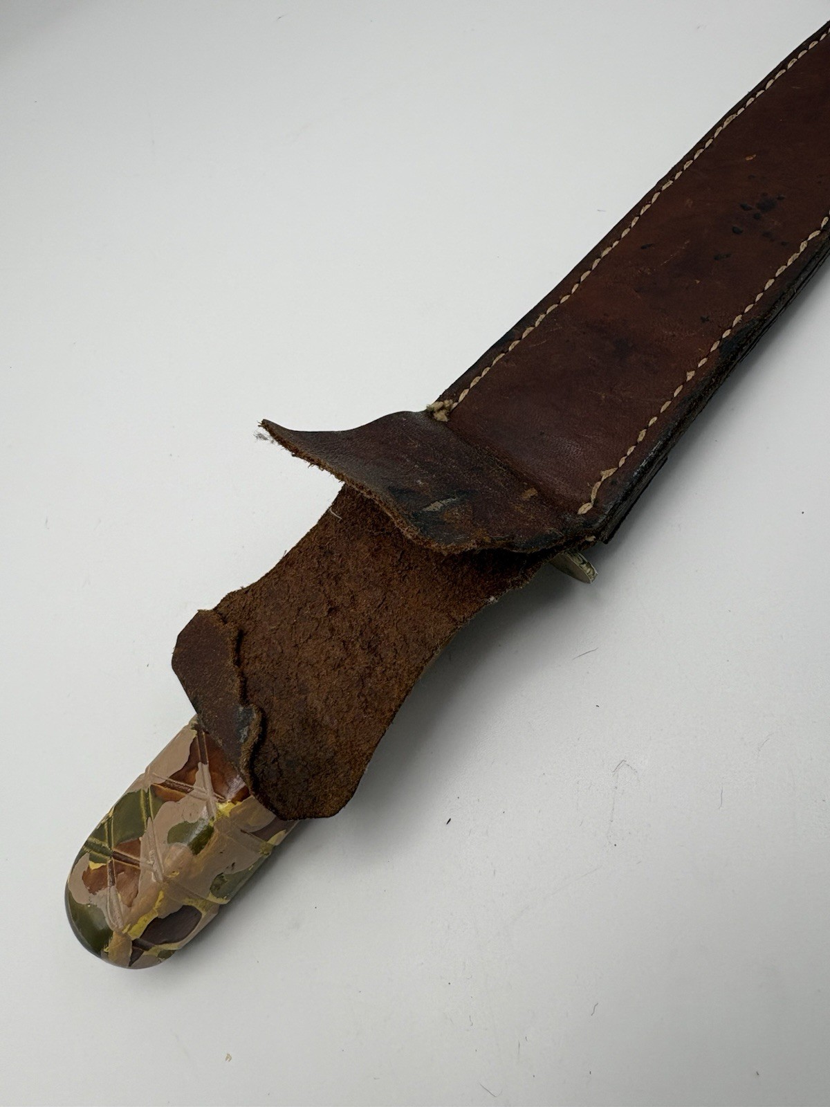 WWII Military Fighting Knife Theater Made Pacific ? w/ Leather Sheath