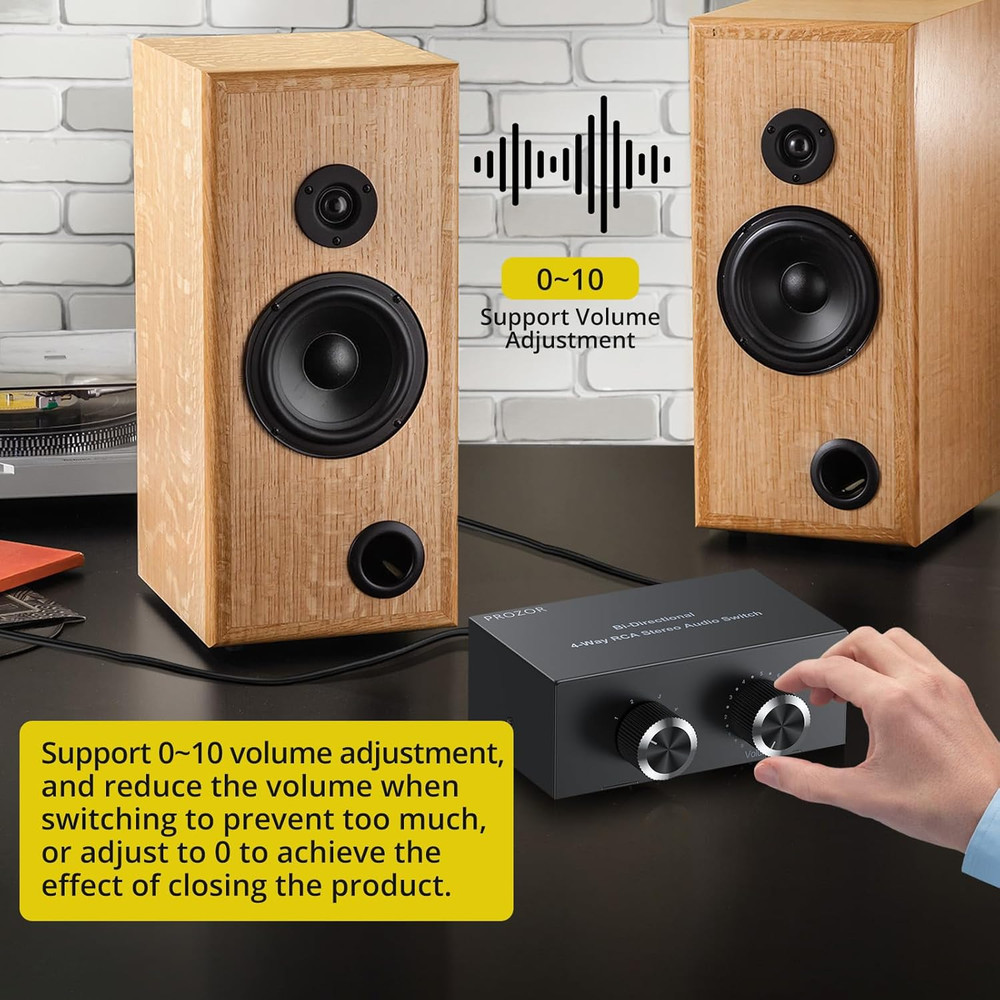 4 Way Bi-Directional Splitter - RCA Switch with Volume Control and Switch Button