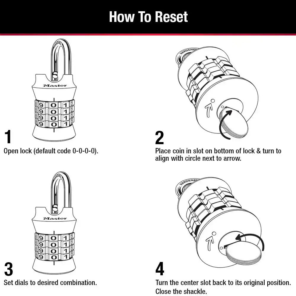 Combination Locker Lock, Resettable, Assorted Colors