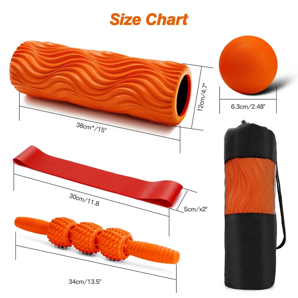 5 in 1 Foam Roller Set - Trigger Point Foam Back Roller, Muscle Roller Stick,...