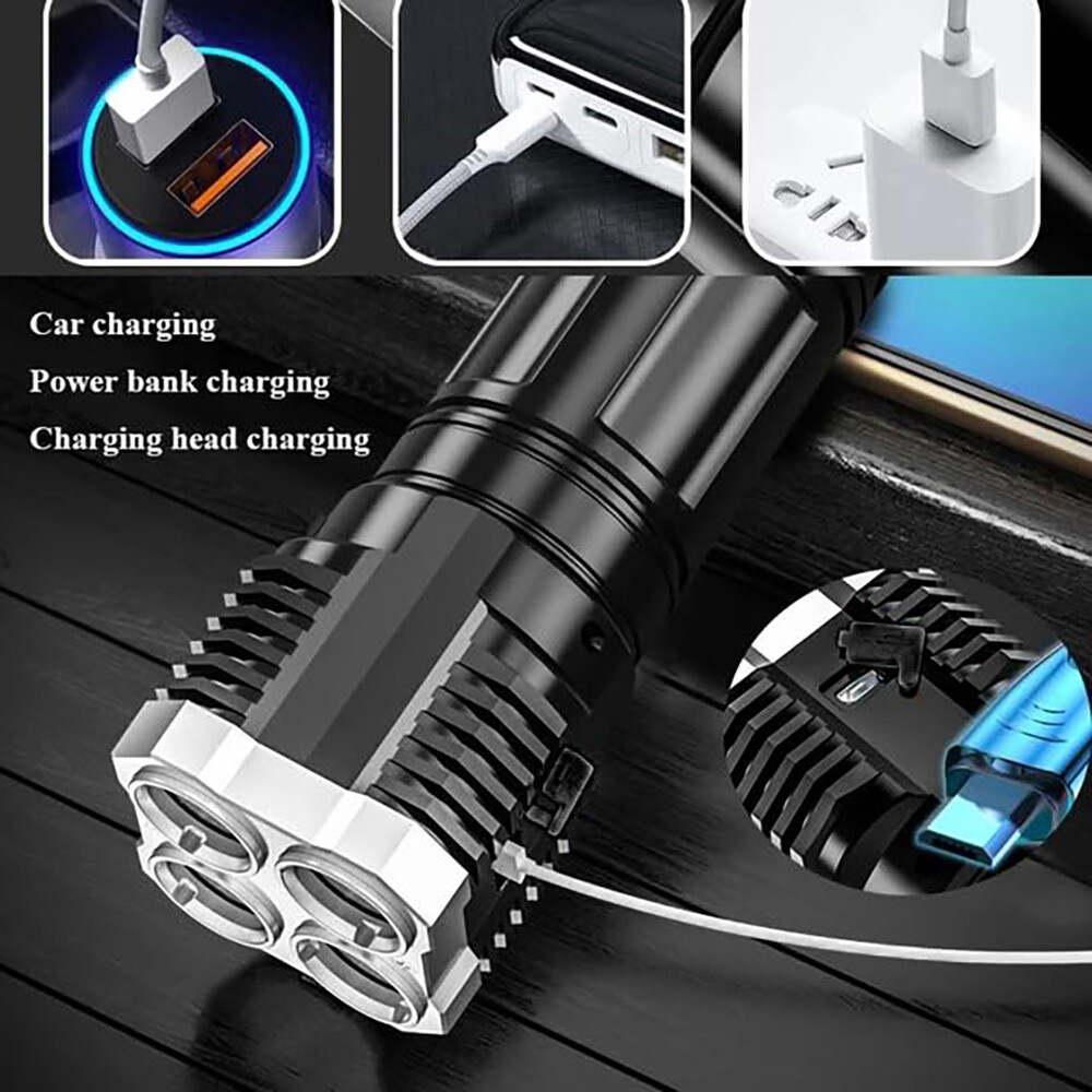 Super Bright 12000000LM Torch 4 LED Flashlight USB Rechargeable Tactical lights
