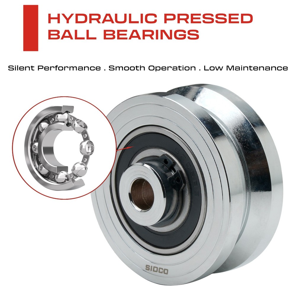 Sidco Supply 3 Inch V-Groove Gate Wheels Solid Steel with Weldable Box (Chrome)