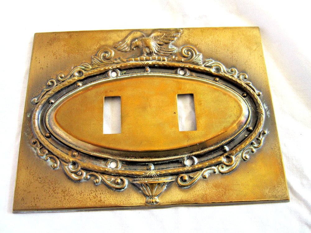 Vintage Federal Eagle Solid Brass Double Light Switch Toggle Plate