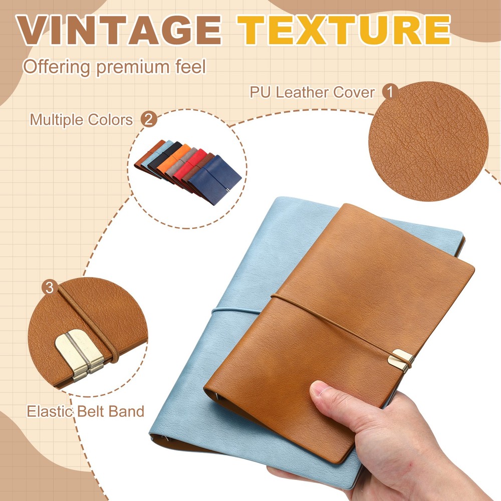 A5 Leather Binder Journal Cover, 6 Ring Elastic Closure, Coffee Brown