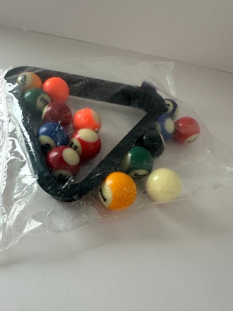 Miniature Billiards Pool Ball Set with Triangle Rack 16 Piece