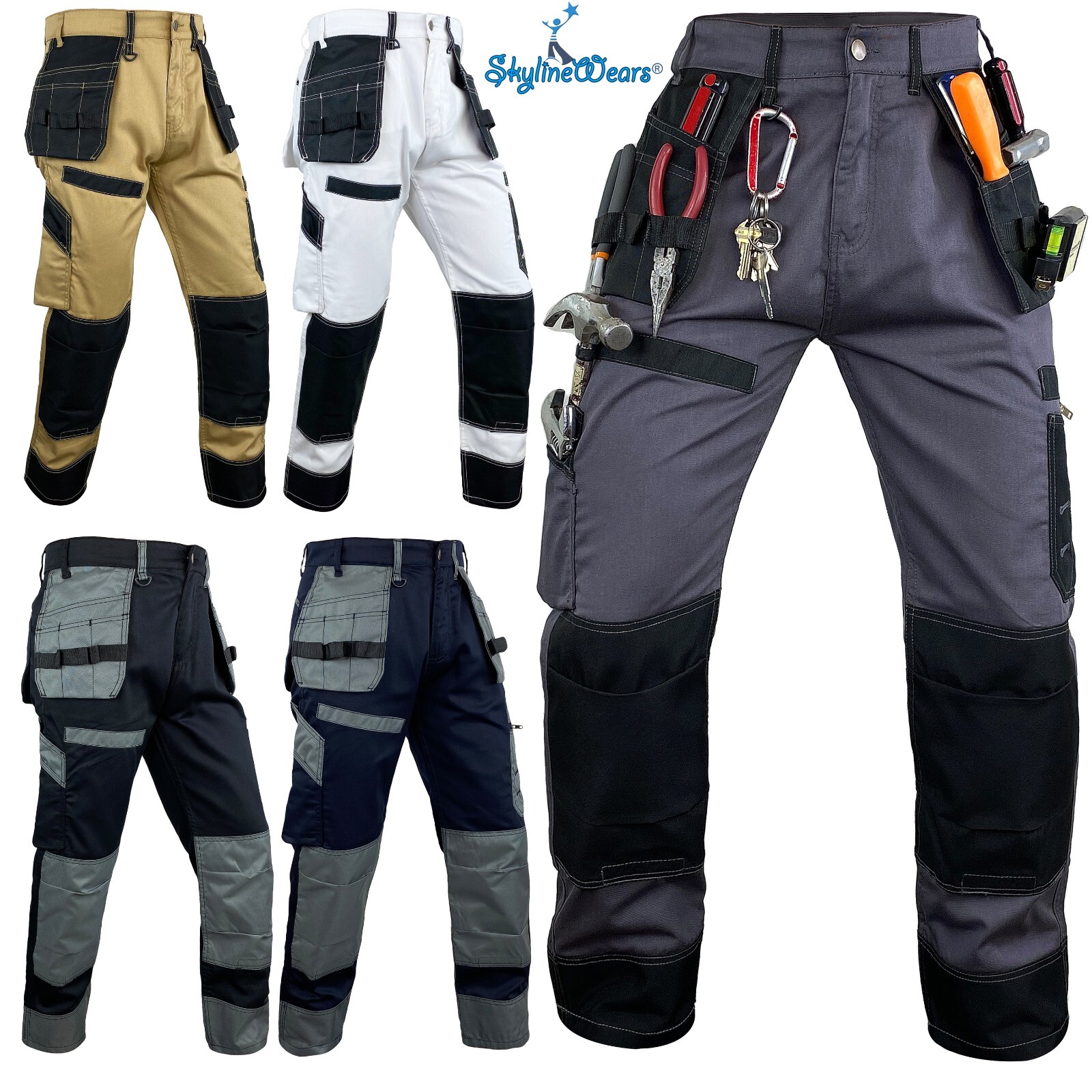 Mens Construction Tactical Safety Pants Cordura Utility Work Trousers