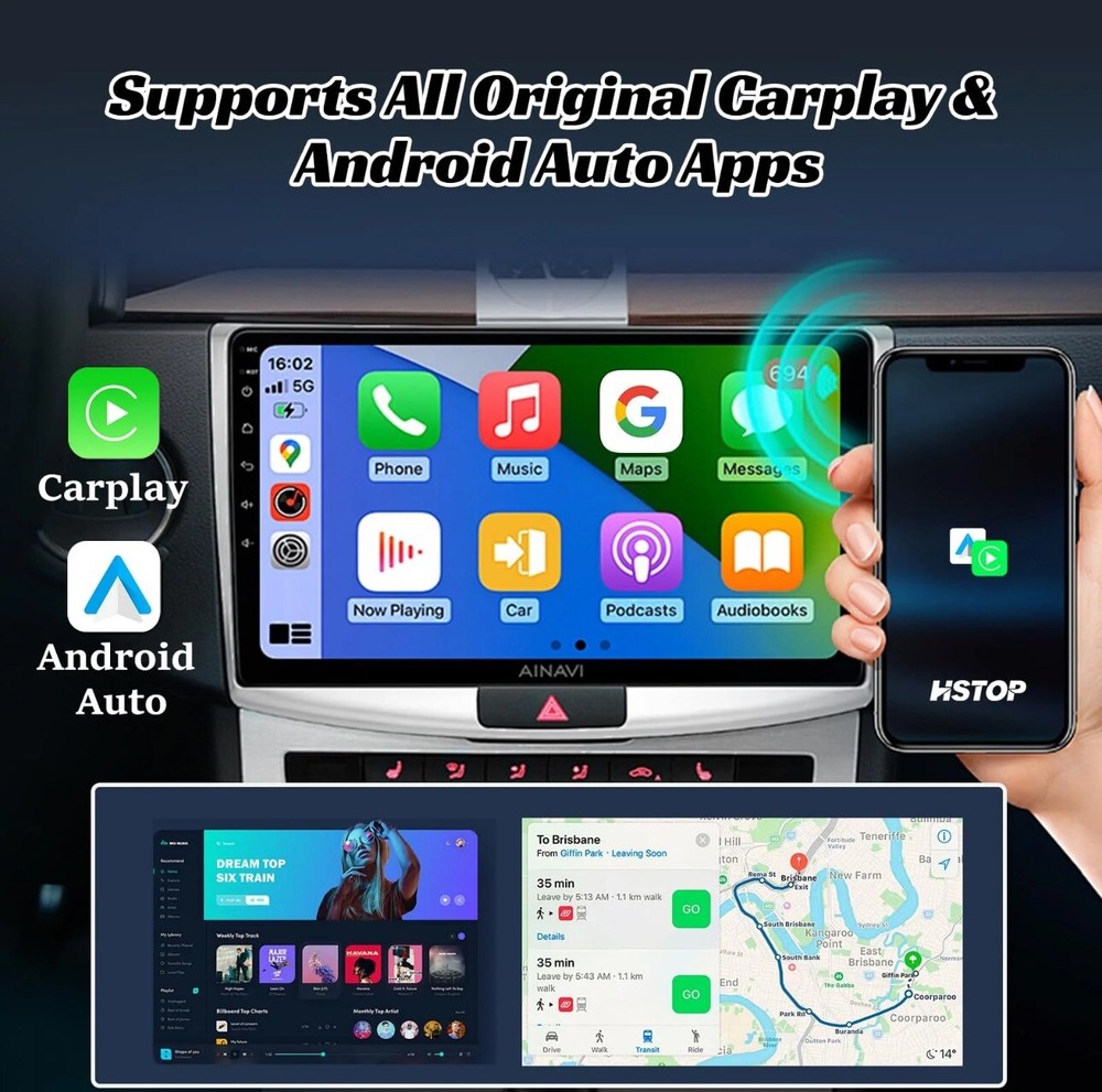 HSTOP 2in1 USB Wireless Carplay Android Auto Car 5.8Ghz WiFi Bluetooth Adapter
