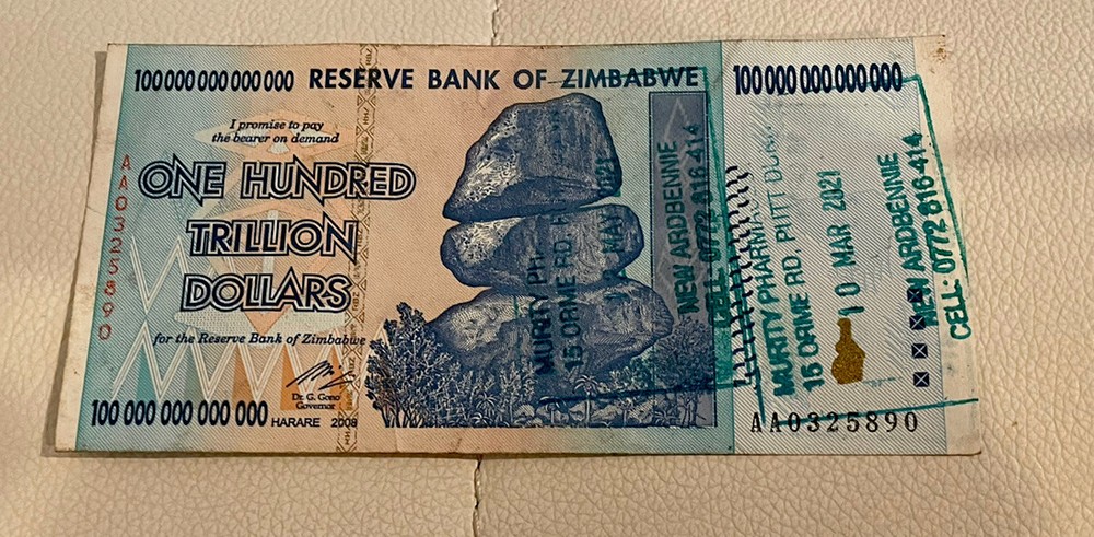 100 TRILLION DOLLAR ZIMBABWE AA 2008 SERIES P91 -chikwereti”  system note
