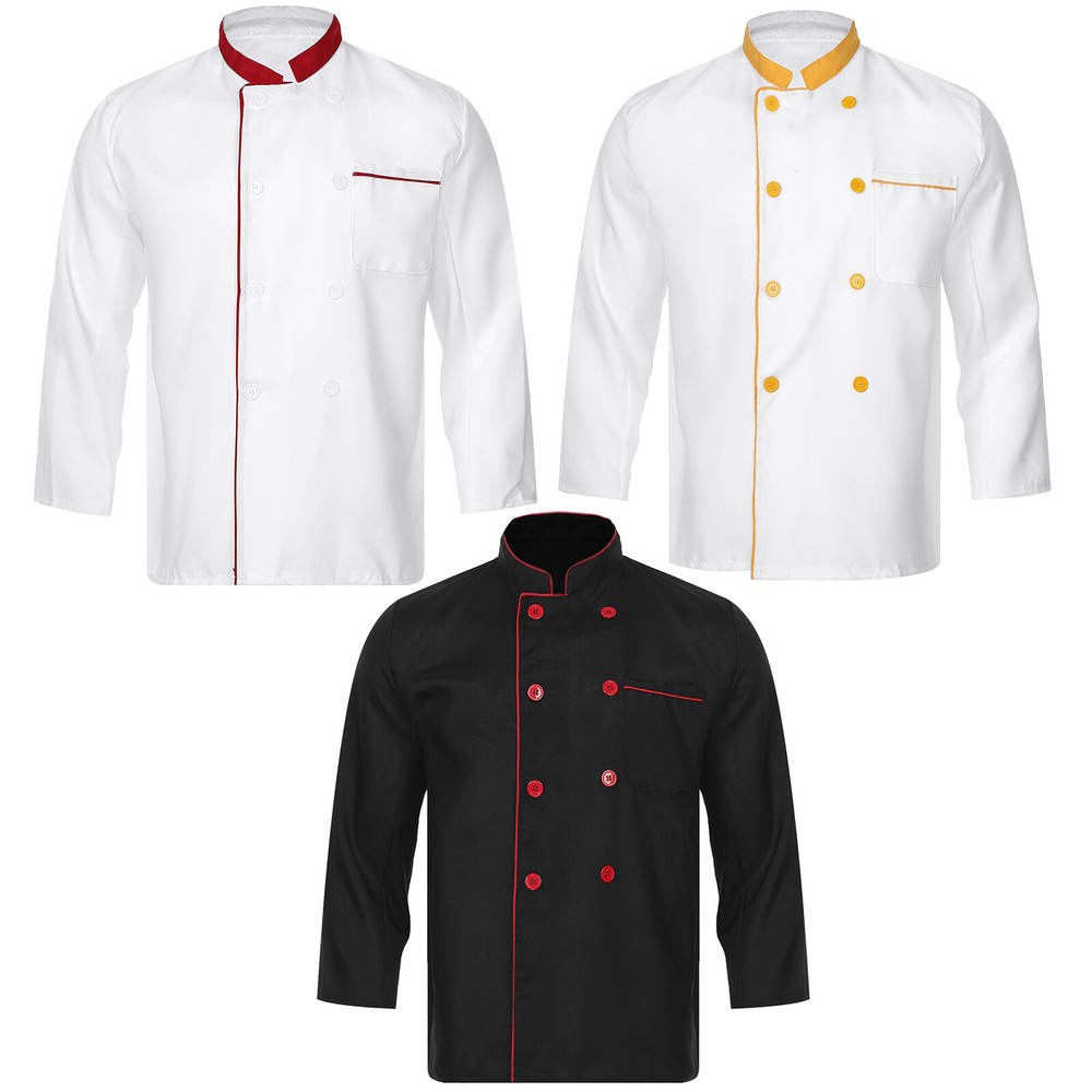 Men‘s Tops Double-breasted Chef Jacket Work Shirt Baking Coat Waitress Uniform