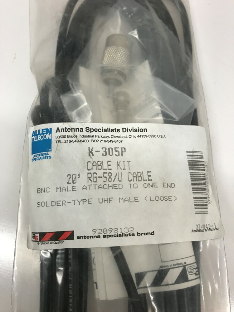 Allen Telecom Model K-305P Cable Kit - 20' RG-58/U Cable