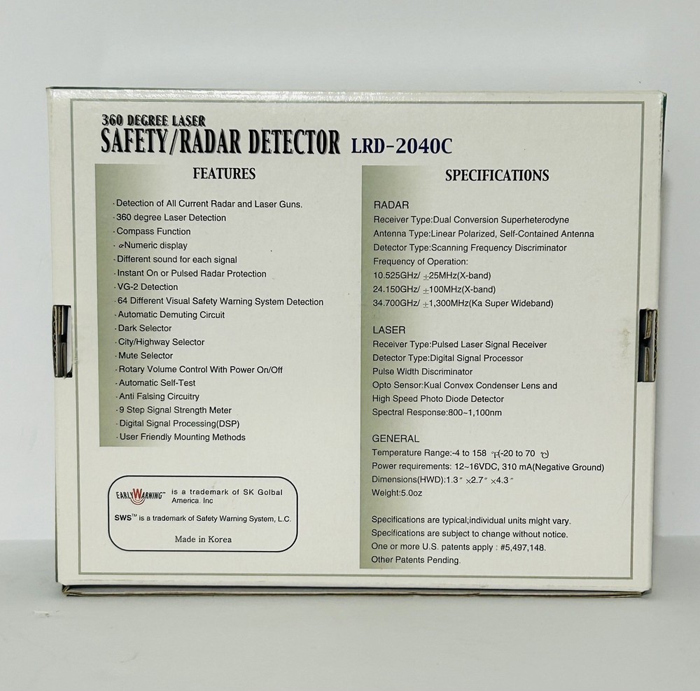 Early Warning Radar Detector - LRD 2040C with Cig Lighter Plug EUC