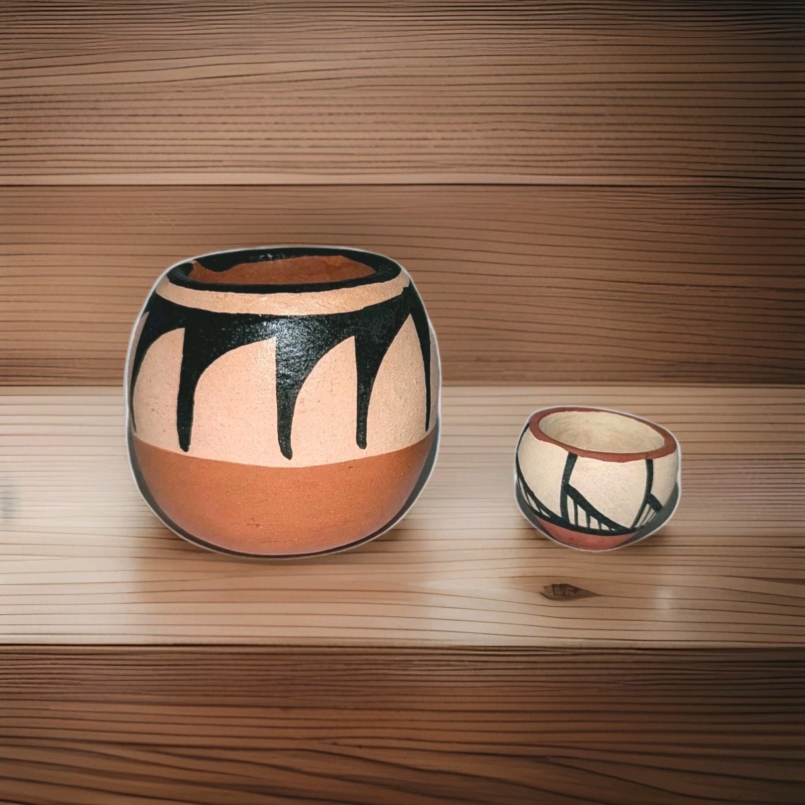 Vtg Native American Mini Pottery x2 Kewa & Jemez Pueblo Signed Lovato & Chinana