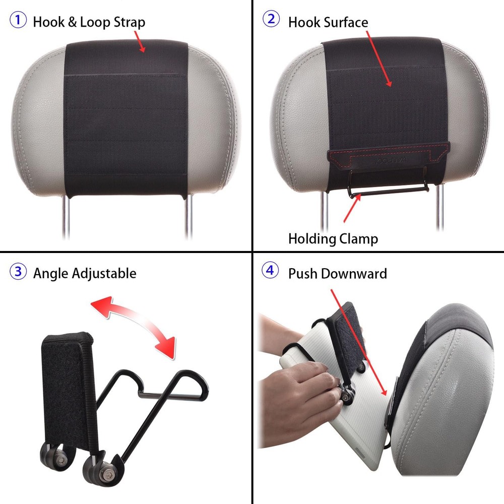 WANPOOL Car Headrest Mount Holder w/ Angle-Adjustable Clamp for 6"-12.9" Tablets