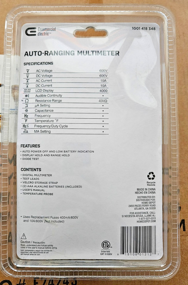 Commercial Electric True RMS Auto-Ranging Digital Multi-Meter