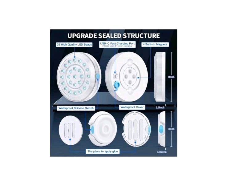 Rechargeable Submersible LED Pool Lights Wireless APP Control Waterproof 4 Pack