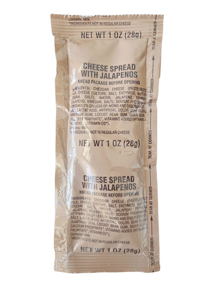 USGI Ration Component: Jalapeno Cheddar Cheese Spread - 12, 24, 48 & 100 Packs!