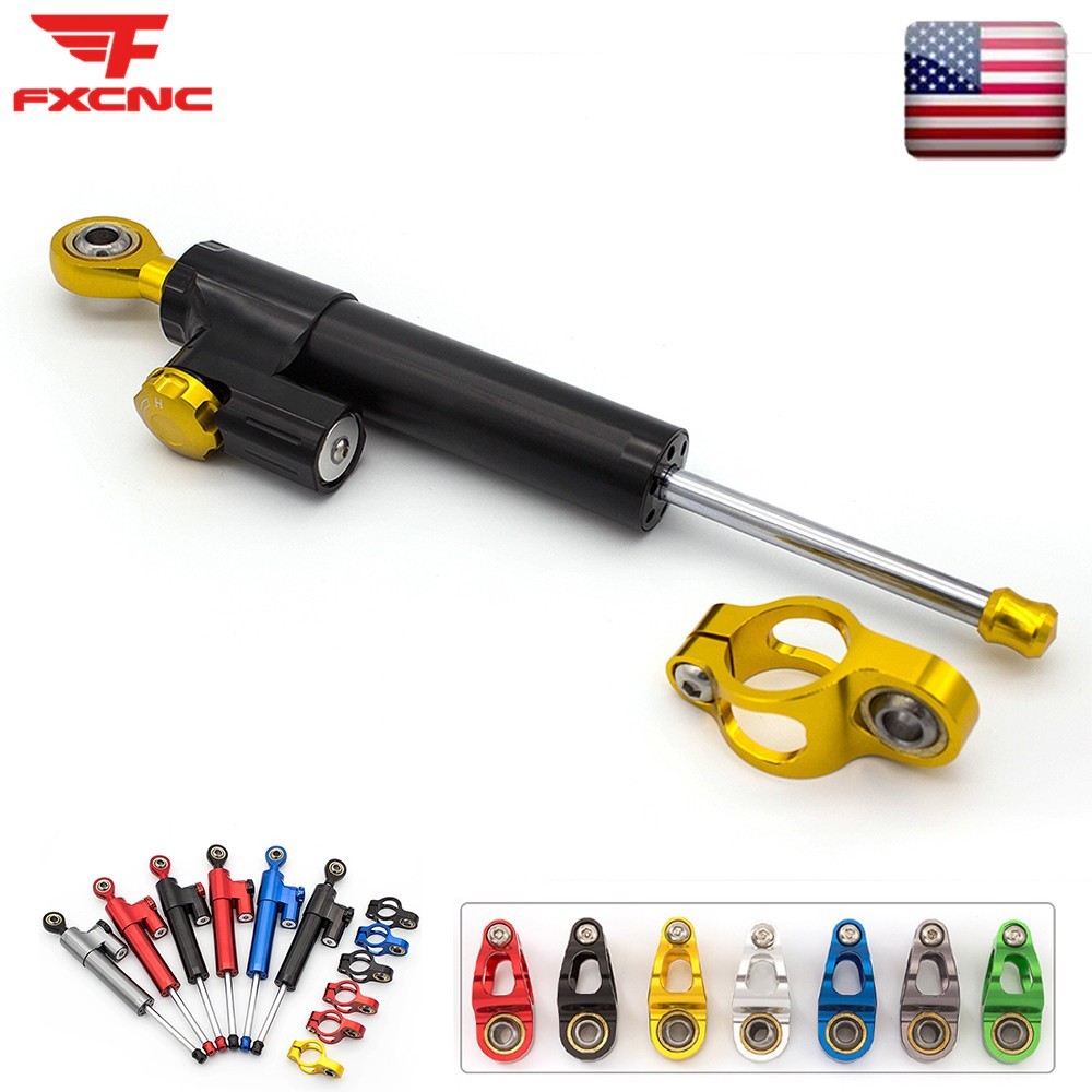 CNC Motorcycle Universal Adjustable Steering Damper Stabilizer Safety Black&Gold