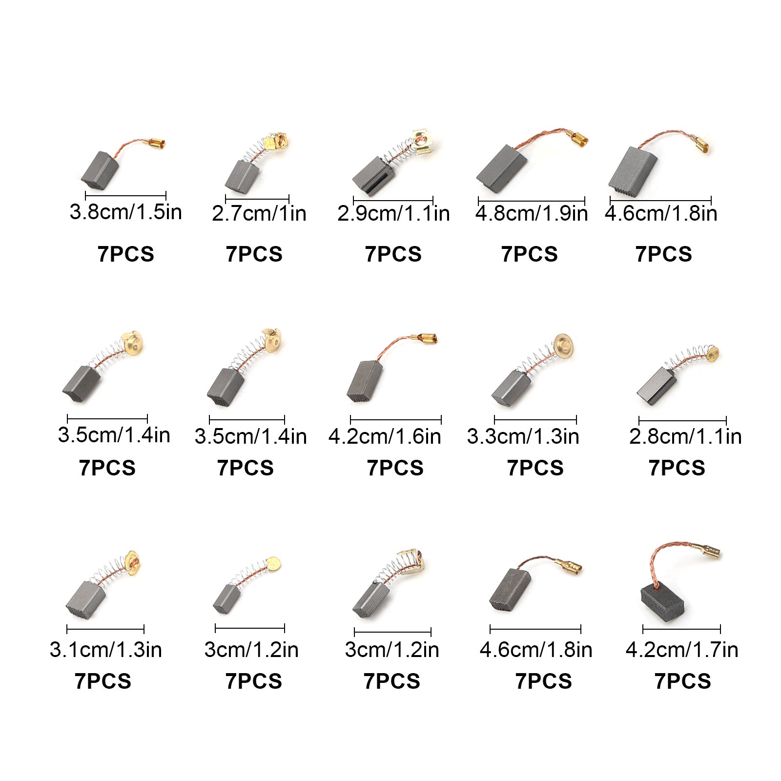 105x 15 Sizes Electric Motor Carbon Brushes Replacement w/ Copper Wire for Drill