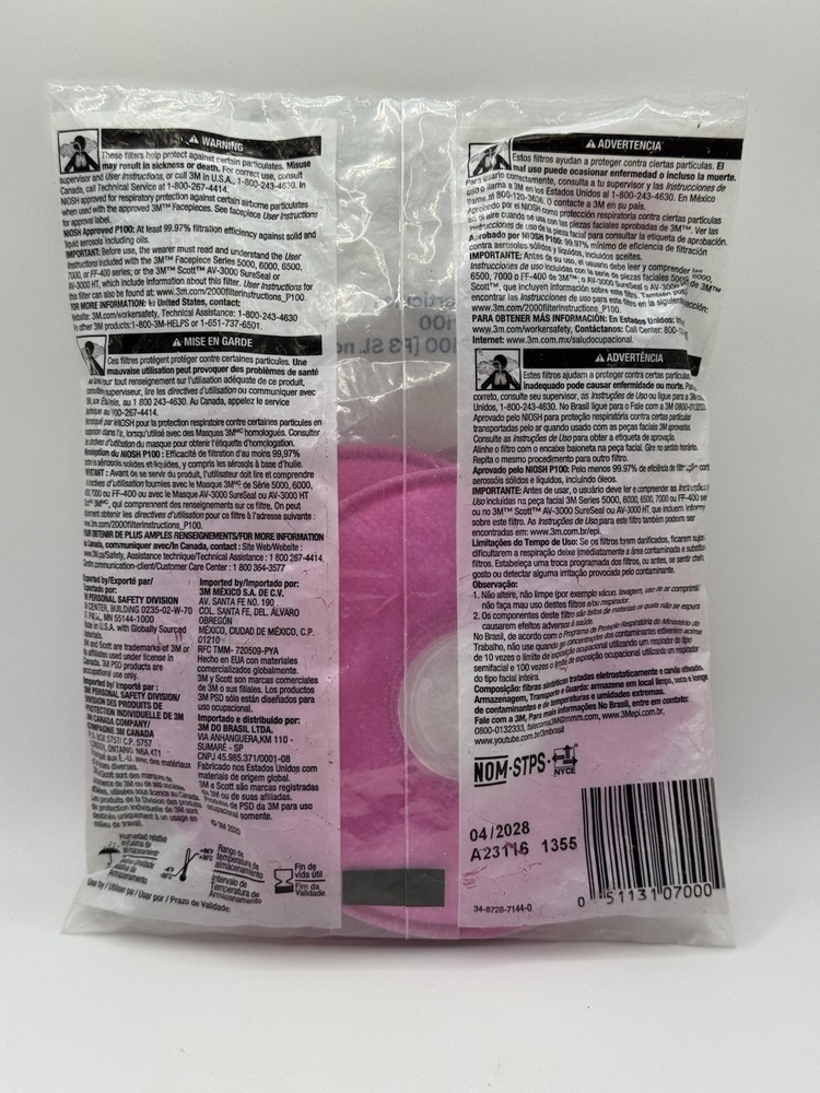 3M 2091 NIOSH P100 Particulate Filter - 2 Count Expire 2028